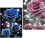 Amyaker ダイヤモンドアート キット 四角いビーズ 全面 2個セット ダイアモンドビーズ絵画キット DIY 手作り絵画 モザイクアート 5D モザイクアート ダイヤモンド塗装 全面貼り付けタイプ 30x40cm クリスタルローズ