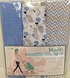 Lollypop Lt. Blue, Elephants & Chevron Muslin Swaddle Blanket Set by Manahattah Kids