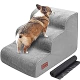 犬用ステップ 3段 ドッグステップ 犬用スロープ 犬用踏み台 犬用階段 小型犬 室内犬 高齢犬 滑り止めマット付き カバー取り外し 洗える 手持ち付き(グレー)