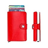 POTOJP 名刺入れ 2way アルミ アルミニウム合金+上質PU 自動 ポップアップ カードケース 小銭クリップ スタイリッシュ 薄い メンズ＆レディース 兼用 ビジネス プレゼント (RD)