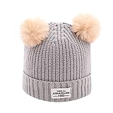 fetesoベビー子供冬暖かいKinttedウールダブルボールキャップニットウールHemming帽子ビーニーキャップ グレイ