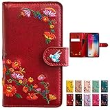 Galaxy S20 5G SC-51A SCG01 用 花刺繍 ケース カバー 手帳型 【ローズレッド】 [内側黒TPU] SC51A GalaxyS205G SC51A S205G ギャラクシー スマホケース red