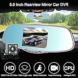 Dual Lens Car Camera, KKmoon 5.0 Inches Car Rearview Mirror Video Recorder for Vehicles Front and Re