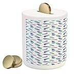 フェザーPiggy Bank by Ambesonne、パステル水彩Plumage Angel Love Wings Positive Vibesボーホー、印刷セラミックコイン銀行お金ボックスの保存の