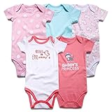 Romperinbox （ ロンパースインパック） ベビー ロンパース 女の子用 　綿100%　半袖ボディースーツ5枚セット (6-9ヶ月, べに色/白い色)