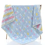 6重ガーゼ ベビーケット 湯上りタオル ひざ掛け 通気性　保温性　優しい肌触り キッズ用ブランケット 毛布 110×110cm (カラー, ブルー)