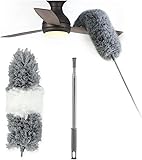 E-FINDS ホコリ取り ほこりとり はたき ハンディモップ 伸縮可能 高い所の掃除 セットあり 交換用 交換モップ 伸縮 手洗い可能 曲がる 天井 車 家 ブラインド エアコン 棚の上 ウォッシャブル (グレー 2本セット)