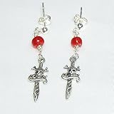 剣 スカル & 土佐沖血赤珊瑚珠 スタッド ピアス SV925