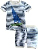 [Vaenait Baby]キッズ12ヶ月-7歳綿100％ルームウェア半袖パジャマ寝間着上下セット Stripe Yacht XS