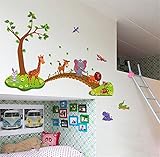 ufengke Cartoon動物園可愛い動物Across the Bridge Flying Bird壁飾り、子供の部屋保育園取り外し可能な壁のステッカー壁画