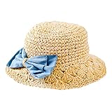 (コ-ランド) Co-land キッズ麦わら帽子 子供用ストローハット ベビー キャップ 女の子 蝶結び 女児 紫外線UVカット ビーチハット 春夏 通園 お出かけ 52cm