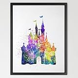 Dignovel Studios 13X19 Cinderella Disney Princess Castle Print Watercolor Painting Art Print For Kid