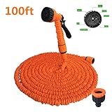 ガーデンホース庭、灌漑、車の洗濯、窓、街路清掃のための7つの機能金属スプレーノズルで拡張可能でフレキシブル,100Ft