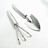 Yueton 2pcs Stainless Steel Plant Garden Mini Tools Gardening Trowel Spade Shovel Hand Bow Rake Fork