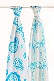 Silky Soft Muslin Swaddle Blankets - 70% Bamboo 30% Cotton, 47x47,Paisley by LAT Baby