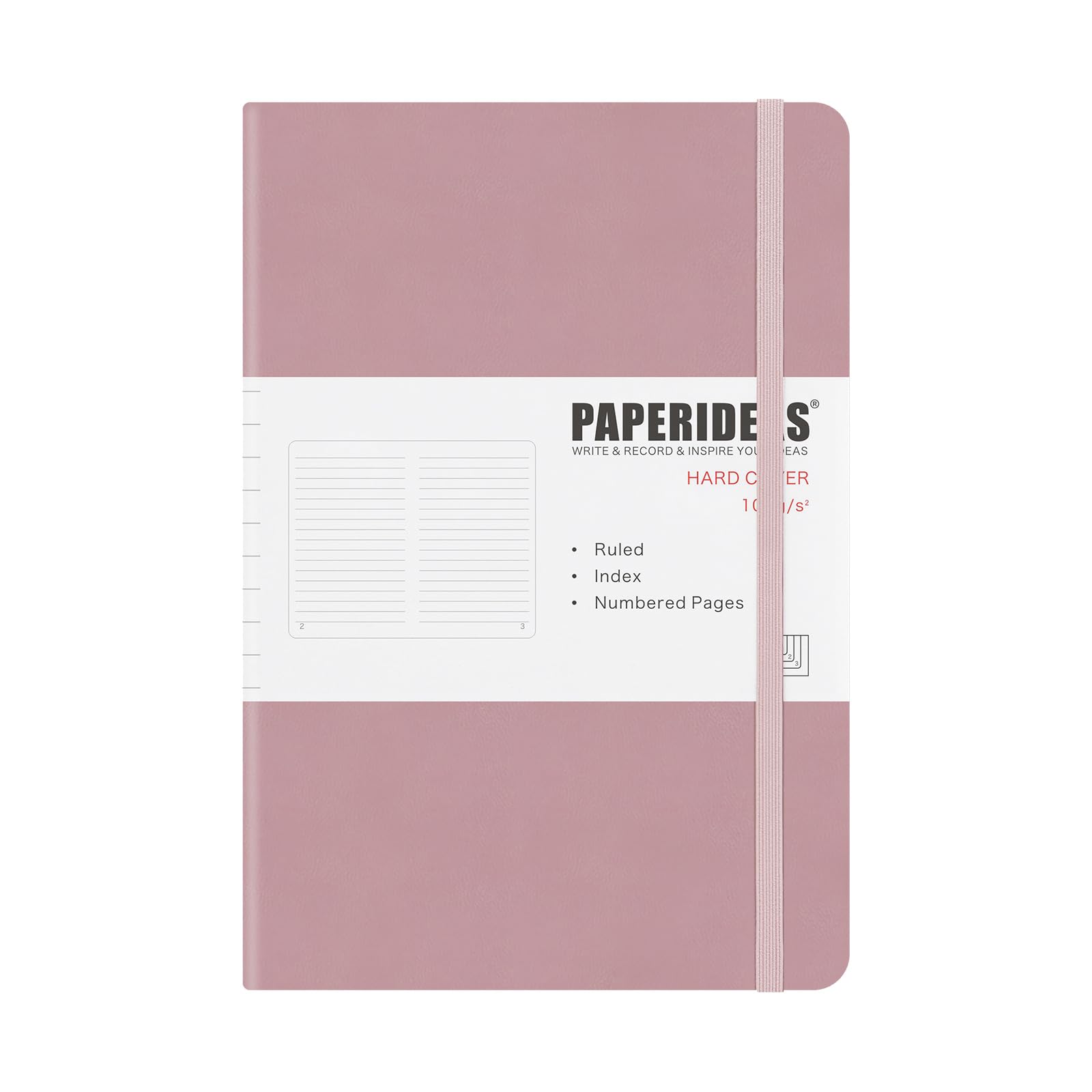 PAPERIDEAS ノート A5 ハードカバー ゴムバンド付き 上質紙100g 180°開き ページ番号・目次・栞紐2本付き 新モランディカラーシリーズ (横線, フローズンベリー)