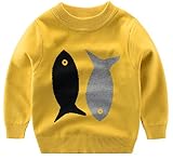 [スゴフィ]SGFY　セーター ボーイズ スウェット ガールズ ベビー キッズ コットン ニット トップス 男の子 子供服 女の子 クルーネック 魚柄 (100, イエロー)