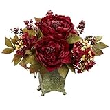 Nearly Natural 4928 Peony and Hydrangea Silk Flower Arrangement, Red by Nearly Natural [並行輸入品]