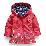 子供服子供のアウターウェア女の子素敵な花風と雨のジャケット女の子レインコート (90, レッド)
