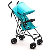 夏 ハイシート ベビーカー　ハイシート 折りたたみ ダブルホイール 通気性良い　サスペンション機能 ベビーカー (青)