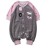 《秋冬春対応》 LoveLoveKids(ラブラブキッズ)ベロアボーダー+ダックスPtモンキーオール 70cm /ピンク NO.KK-31-3961