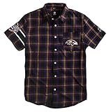 KLEW NFL Baltimore Ravens Wordmarkフランネル半袖Yシャツ XL パープル