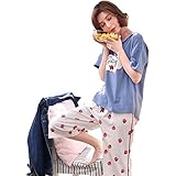 [アビコ]ABICO マタニティ パジャマ 可愛い 丸首 半袖 いちごプリント 七分丈 授乳服 授乳口付き ウエスト調節 妊婦服 産前 産後 パジャマセット