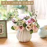 BAGEHUA マグノリアの花シミュレーションパッケージセラミック壺装飾人工の絹のフラワールームモデル・ルームには、