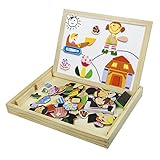 木製パズル 磁気 知育 赤ちゃん 木のおもちゃ 3歳 4歳 5歳 磁気ステッカー 　 絵かきボード 組み合わせ マグネットボード 知育玩具 子供用パズル 面白い 落書き 誕生日プレゼント 新年 クリス