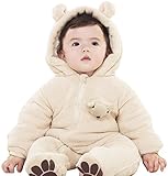 【SEBLES】べービー カバーオール 赤ちゃん くまさん 暖か 冬 ジッパー 耳付き ベージュ 80cm