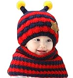 【SEBLES】 ベビー ミツバチ キュート ニット 帽 スヌード 2点 セット 赤ちゃん 6カ月 ～ 4歳 全6色 サイズ 46cm ～ 52cm クロスセット (レッド)
