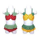 ベビー 水着 スイムウエア Whole ホール 女の子 セパレート ビキニ UVカット イチゴ パインモチーフ ハート柄 チェック柄 段フリル 女児 ベビー (2.イエロー/95cm)