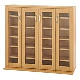 ガラス扉 キャビネット 本棚 スリム 大容量 チェスト 書棚 棚 漫画 マンガ DVD CD 収納 4扉タイプ ナチュラル