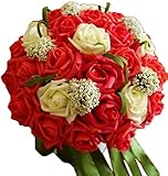 ウェディングブーケ ブーケ 花束 フラワー 白 ピンク レッド バラ 薔薇 ブライダル 結婚式 二次会 造花 (レッド)