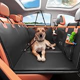 Ebuty ペットドライブシート【座席硬化 落ち防止】後部座席 車 犬 シートカバー 大型犬 防水 滑止め ハーネス付きドライブベッド 丈夫 汎用版 空間拡張 可視メッシュ窓 リード 傷つきにくい 取り付け簡単 折り畳み式 カバー くるまシート 洗濯可 旅行 キャンプ アウトドア 犬を車に乗せるグッズ 軽自動車 夏 132x63cm (ブラック+ オレンジ)