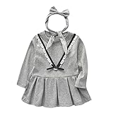 三番目の店　子供　女の子の長袖　かわいい蝶結び　王女のドレス+ヘアバンド　２つのセット (130, グレー)