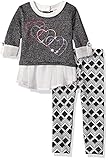 Little Lass Baby Girls' 2 Piece French Terry Chiffon Top and Printed Knit Legging Set Black 12 Month