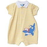 Good LadイエローとホワイトストライプニットOnsie Sharkアップリケ カラー: イエロー