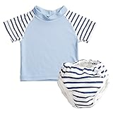 ベビー スイムパンツ+半袖ラッシュガードセット ハイネック 男の子 女の子 ベビー 水着 (80cm,90cm,100cm) (80cm, マリンボーダーセット)