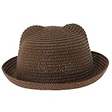 (ビグッド)Bigood キッズ 子供ネコ耳ハット ねこみみ ストローハット ペーパーハット 麦わら帽子 キッズハット ボーラーハット 無地 シンプル 舞台演出 旅行 通学に ブラウン