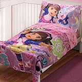 4pc Dora the Explorer Toddler Bedding Set Satin Dora Rocks Comforter and Sheet Set by Baby Boom