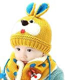 ZKKK 子供帽子スカーフセット　ニット帽子 ベビー ウールキャップ　ウサギ　かわいい　男の子　女の子　動物刺繍　防寒保温　耳保護　小学生　キッズ秋冬用 ハット 男女兼用　お出かけ　アウタドアウェア　