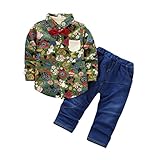 男の子　ベビー服　　Karchi　2点セット　　Ｔシャツ＋ジーンズ　縞柄　かっこいい　ベビー服　プレゼント　子供服　出産祝い　お誕生日　　春秋　パジャマ 普段着 (90, グリーン)