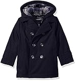 London Fog Little Boys' Toddler Double Breasted Faux Wool Hooded Coat Navy 2T [並行輸入品]