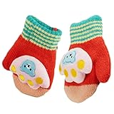 (FTzone)かわいいユニセックスキッズスーパー暖かいウールニット手袋・ミトン1歳2歳3歳4歳5歳 (足) (赤)