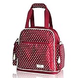 【Grandir】 マザーズバッグ リュック ショルダー 大容量 多機能 ポケット多数 ドット 柄 お揃いポーチ付き 全３色 (レッド)