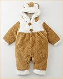 アクリルボア製ベビー服　　オーバーオール　カバーオール　暖か　つなぎ　着ぐるみ　防寒着　おくるみ　出産祝いやギフトにもどうぞ (ブラウン)