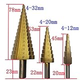 3ピース/セットhss鋼大きなステップドリルビットコーンチタンコーティングされた金属ドリルビットカットツール穴カッター木工4-12/20/32ミリメートル