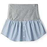 産後兼用マタニティ重ね着風お腹カバー　　（ストライプ）ブルー×オフホワイト　サイズ:マタニティＬ