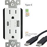 TOPGREENER TU21548AC 4.8A-24W Type-C USB Charger Outlet Ultra-High-Speed/2 TR 15A Receptacle, Free 3